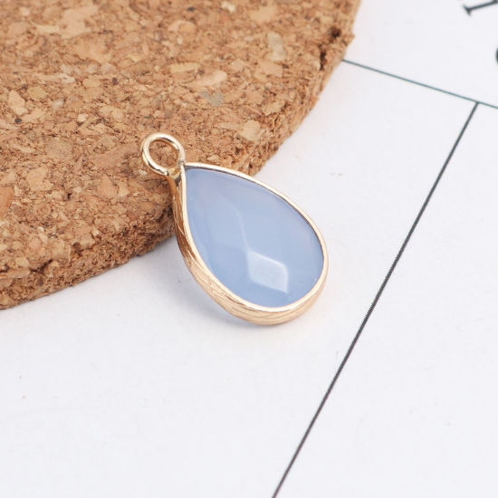 Picture of (Grade B) Stone & Copper ( Natural ) Charms Gold Plated Light Blue Drop Faceted 20mm x 11mm, 1 Piece