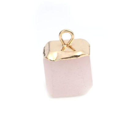(Grade A) Brass & Rose Quartz ( Natural ) Charms Gold Plated Light Pink Cube 14mm x 10mm, 1 Piece