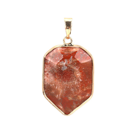 (グレードA) 石 ( 天然 ) ペンダント 金メッキ 赤 ポリゴン 4.3cm x 2.2cm、 1 個 の画像