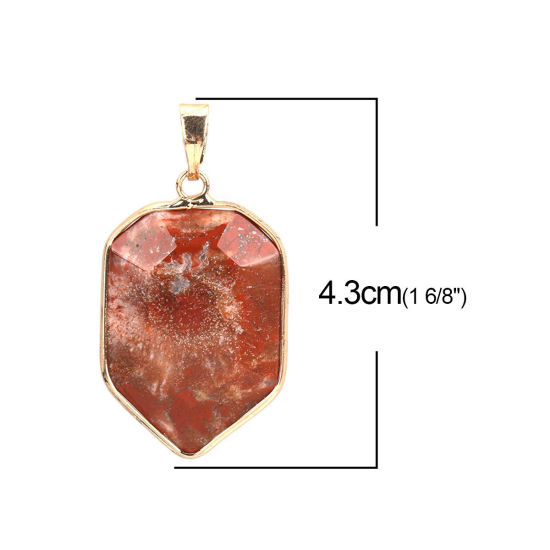 (グレードA) 石 ( 天然 ) ペンダント 金メッキ 赤 ポリゴン 4.3cm x 2.2cm、 1 個 の画像