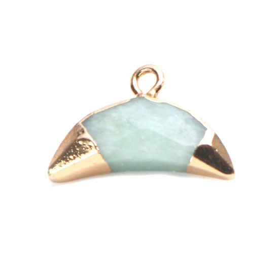 Picture of (Grade A) Copper & Amazonite ( Natural ) Charms Gold Plated Light Green Half Moon Faceted 19mm x 12mm, 1 Piece