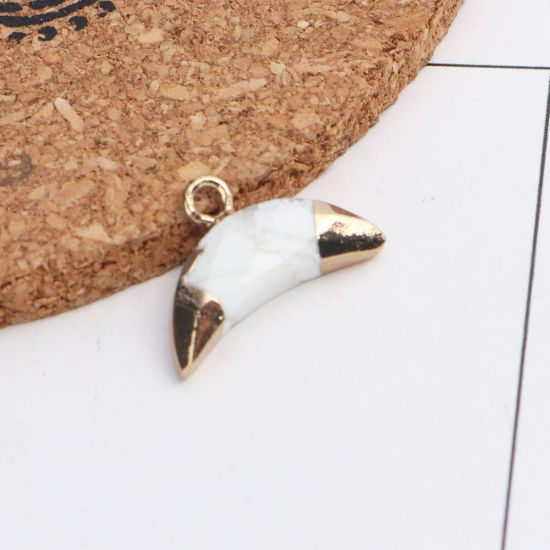 Picture of (Grade A) Copper & Howlite ( Natural ) Charms Gold Plated White Half Moon Faceted 19mm x 12mm, 1 Piece