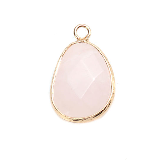 Picture of (Grade A) Crystal ( Natural ) Charms Gold Plated Light Pink Drop 23mm x 15mm, 1 Piece