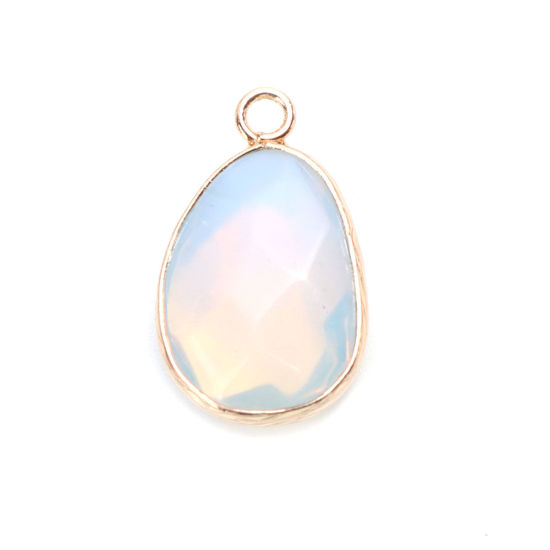 Picture of (Grade A) Opal ( Synthetic ) Charms Gold Plated White Drop Faceted 23mm x 15mm, 1 Piece