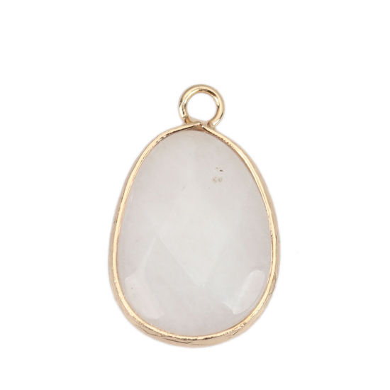 Picture of (Grade A) Stone ( Natural ) Charms Gold Plated White Drop 23mm x 15mm, 1 Piece