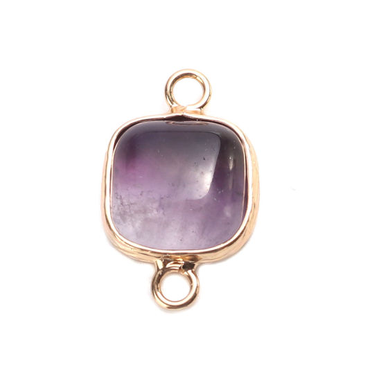 Picture of February Birthstone - (Grade A) Copper & Amethyst ( Natural ) Connectors Square Purple 21mm x 13mm, 1 Piece