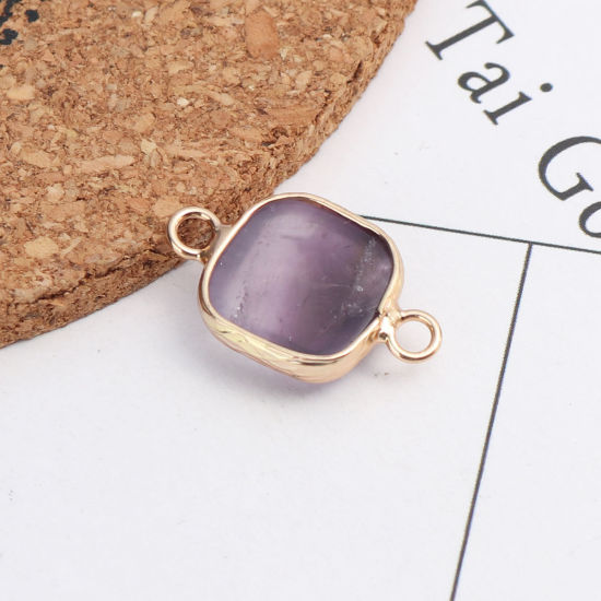 Picture of February Birthstone - (Grade A) Copper & Amethyst ( Natural ) Connectors Square Purple 21mm x 13mm, 1 Piece