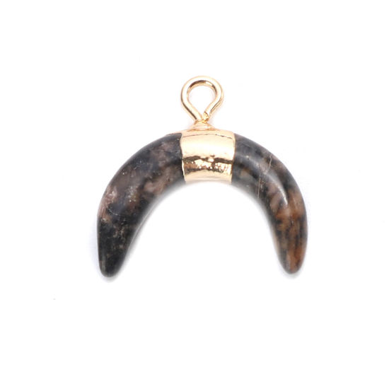 Picture of (Grade A) Stone & Copper ( Natural ) Charms Gold Plated Brown Half Moon 16mm x 16mm, 1 Piece