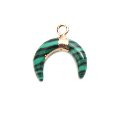 (Grade B) Brass & Malachite ( Natural ) Charms Half Moon Green 16mm x 16mm, 1 Piece
