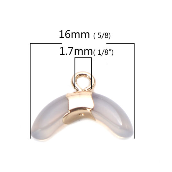 Imagen de (Grado A) Latón + ágata ( Natural ) Colgantes Charms Luna Media Chapado en Oro Gris Francés 16mm x 12mm, 1 Unidad
