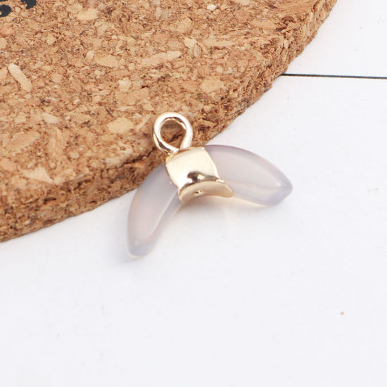 Imagen de (Grado A) Latón + ágata ( Natural ) Colgantes Charms Luna Media Chapado en Oro Gris Francés 16mm x 12mm, 1 Unidad