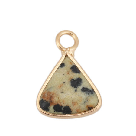 (Grade A) Stone ( Natural ) Charms Gold Plated Khaki Triangle Spot 16mm x 11mm, 1 Piece