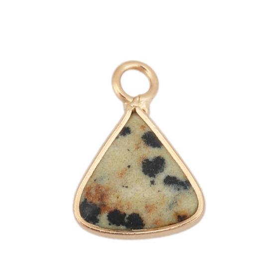 Picture of (Grade A) Stone ( Natural ) Charms Gold Plated Khaki Triangle Spot 16mm x 11mm, 1 Piece