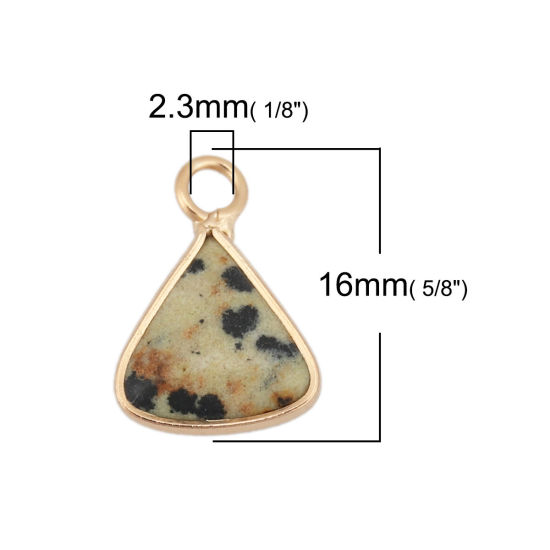 Picture of (Grade A) Stone ( Natural ) Charms Gold Plated Khaki Triangle Spot 16mm x 11mm, 1 Piece