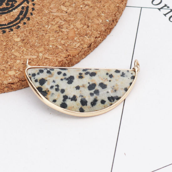 Picture of (Grade A) Blue Spot Stone ( Natural ) Connectors Half Round Black & Gray Dot 36mm x 20mm, 1 Piece