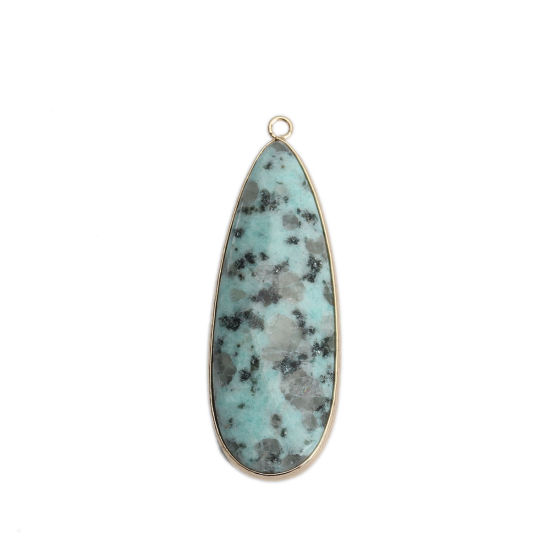 Picture of Stone ( Natural ) Pendants Gold Plated Light Blue Drop 5.6cm x 1.8cm, 1 Piece