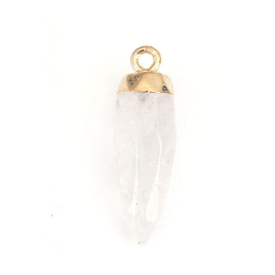 Picture of (Grade A) Quartz Rock Crystal ( Natural ) Charms Gold Plated Transparent Clear Bullet 26mm x 8mm, 1 Piece