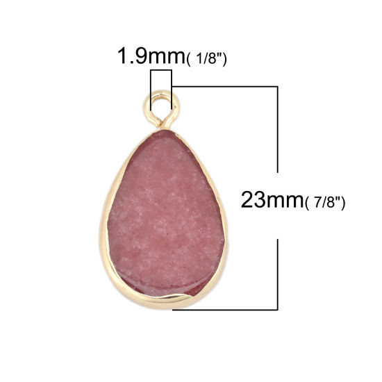 Image de (Classement B) Breloques en Pierre Blanche ( Naturel ) Goutte d'Eau Doré Rouge Foncé 23mm x 14mm, 1 Pièce