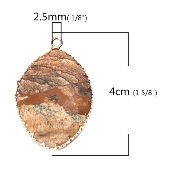 Picture of (Grade A) Stone ( Natural ) Pendants Gold Plated Brown Leaf 40mm x 26mm, 1 Piece