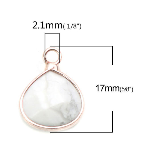 Image de (Classement A) Breloques Or Rose en Cuivre & Howlite ( Naturel ) Goutte d'Eau Blanc A Facettes 17mm x 13mm, 1 Pièce