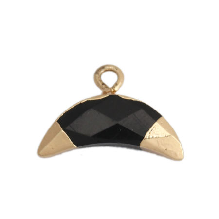 Picture of Glass Charms Gold Plated Black Half Moon 18mm x 12mm, 1 Piece