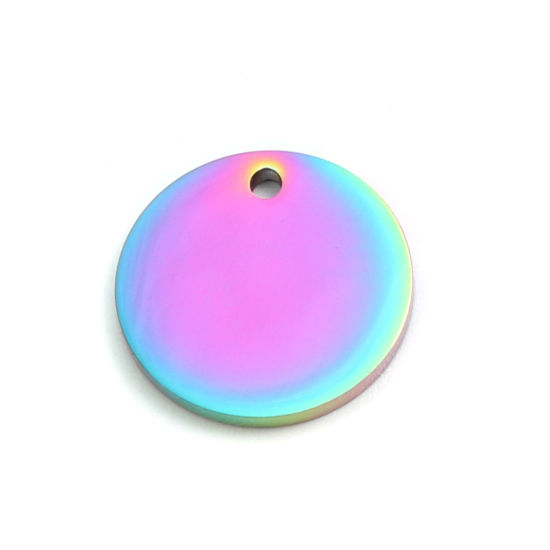 Immagine di 304 Acciaio Inossidabile Charms Tondo Colore Arcobaleno Placcato 15mm Dia., 2 Pz