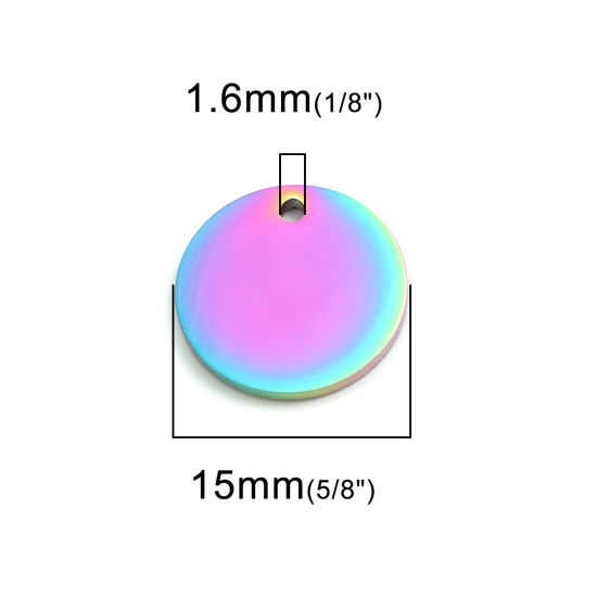 Immagine di 304 Acciaio Inossidabile Charms Tondo Colore Arcobaleno Placcato 15mm Dia., 2 Pz