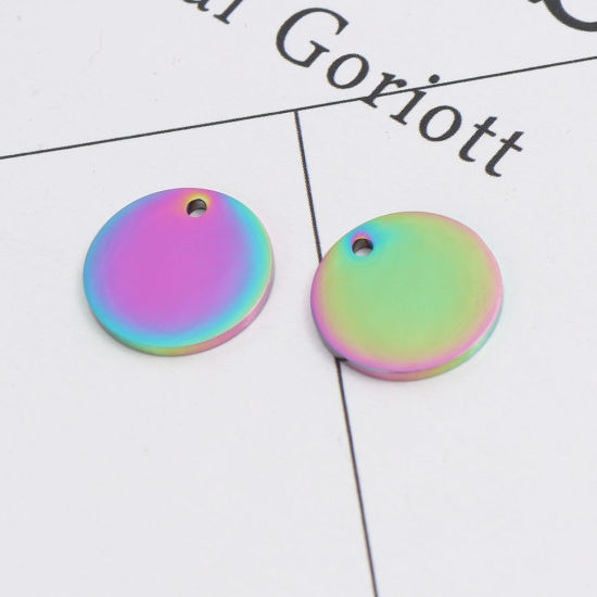 Immagine di 304 Acciaio Inossidabile Charms Tondo Colore Arcobaleno Placcato 15mm Dia., 2 Pz
