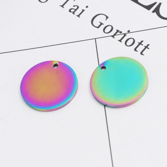 Immagine di 304 Acciaio Inossidabile Charms Tondo Colore Arcobaleno Placcato 19mm Dia., 2 Pz