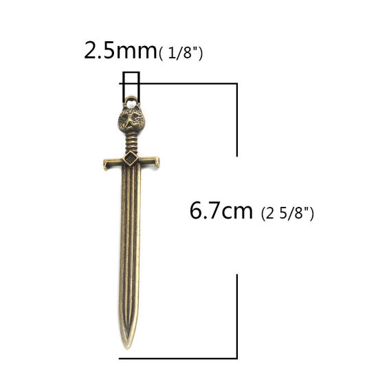 Image de Pendentifs en Alliage de Zinc Épée Bronze Antique 67mm x 15mm, 20 Pcs