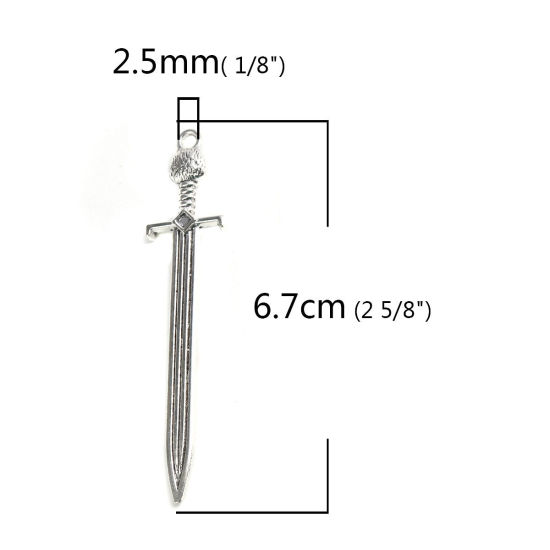 Image de Pendentifs en Alliage de Zinc Épée Argent Vieilli 67mm x 15mm, 20 Pcs