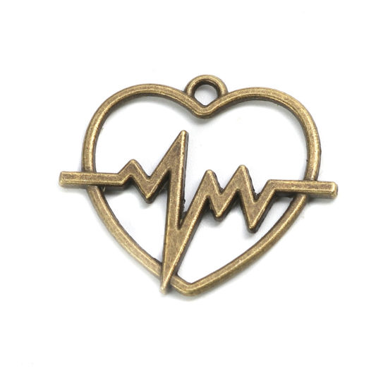 Picture of Zinc Based Alloy Charms Heart Antique Bronze Heartbeat/ Electrocardiogram 29mm x 24mm, 20 PCs