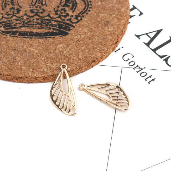 Picture of Zinc Based Alloy Charms Wing Gold Plated Hollow 29mm x 12mm, 10 PCs