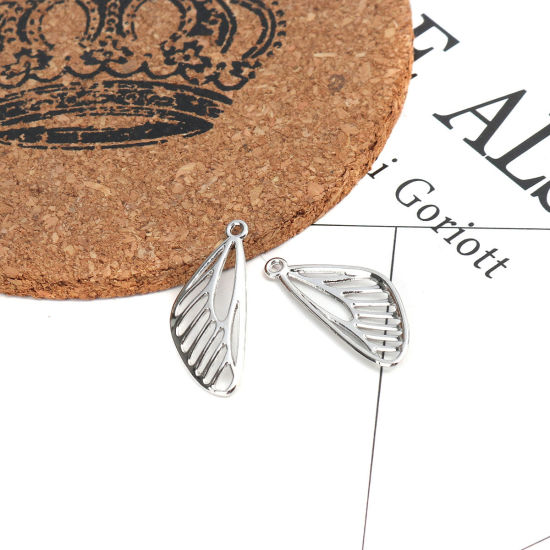 Picture of Zinc Based Alloy Charms Wing Silver Tone Hollow 29mm x 12mm, 10 PCs