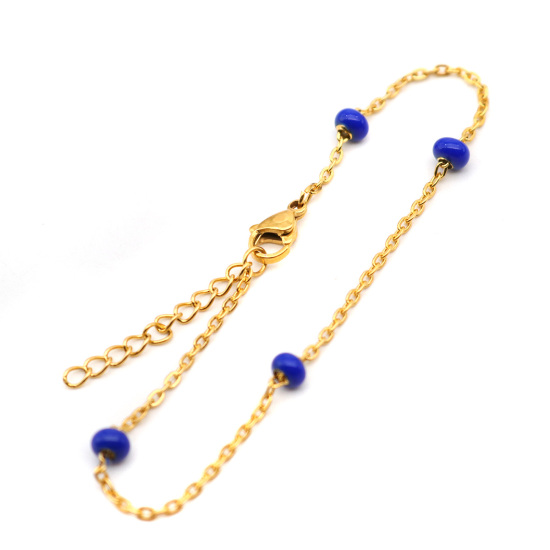 Image de Bracelets en 304 Acier Inoxydable Doré Bleu 18cm long, 1 Pièce