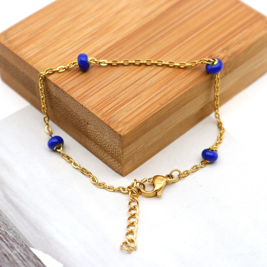 Image de Bracelets en 304 Acier Inoxydable Doré Bleu 18cm long, 1 Pièce