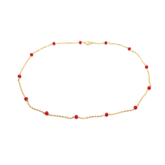 Picture of 304 Stainless Steel Necklace Gold Plated Red 50cm(19 5/8") long, 1 Piece