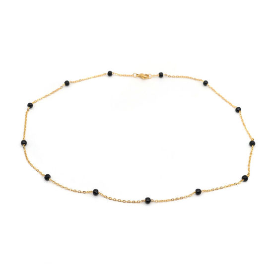 Picture of 304 Stainless Steel Necklace Gold Plated Black 50cm(19 5/8") long, 1 Piece