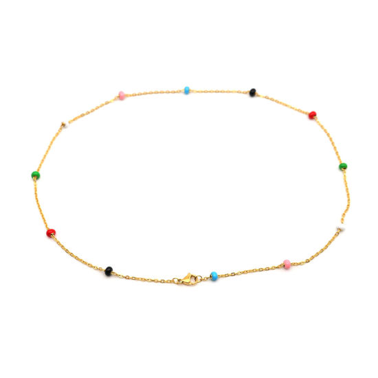 Picture of 304 Stainless Steel Necklace Gold Plated Multicolor 50cm(19 5/8") long, 1 Piece