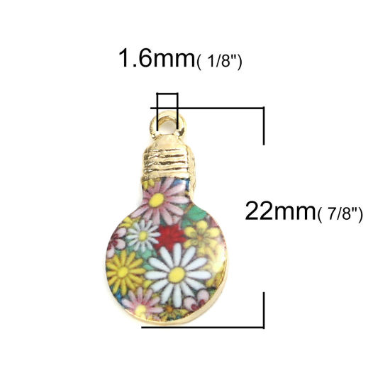 Picture of Zinc Based Alloy Charms Bulb Gold Plated Multicolor Daisy Flower Enamel 22mm x 12mm, 10 PCs