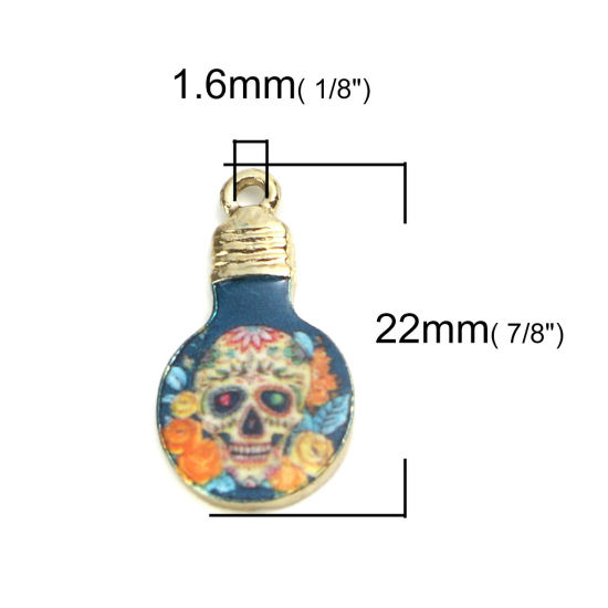 Image de Breloques en Alliage de Zinc Ampoule Doré Multicolore Crânes Émail 22mm x 12mm, 10 Pcs