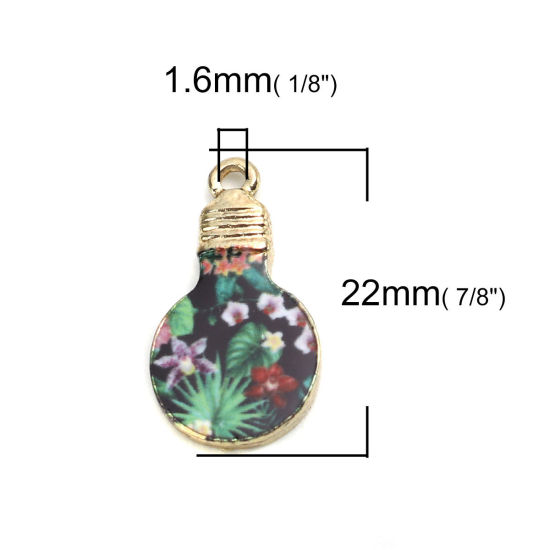 Image de Breloques en Alliage de Zinc Ampoule Doré Multicolore Fleurs Émail 22mm x 12mm, 10 Pcs