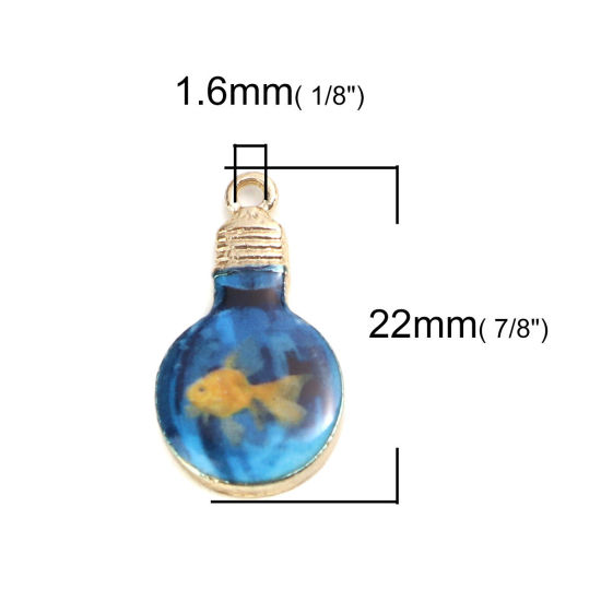 Image de Breloques en Alliage de Zinc Ampoule Doré Bleu Lac Poisson Émail 22mm x 12mm, 10 Pcs