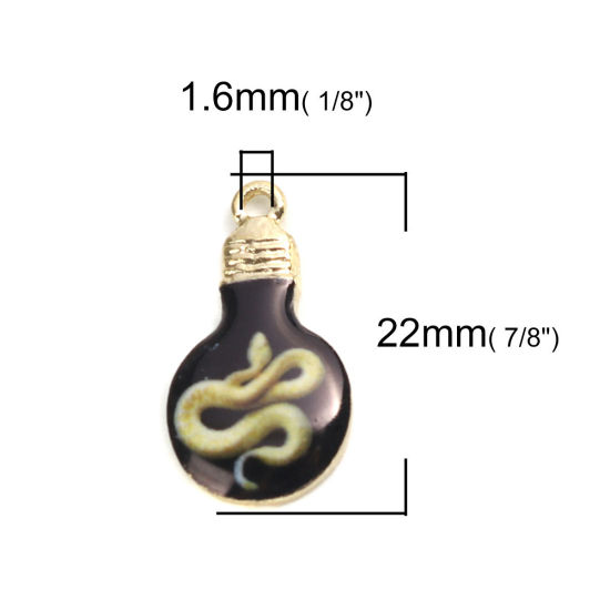 Bild von Zinklegierung Charms Glühbirne Vergoldet Schwarz & Gelb Schlange Emaille 22mm x 12mm, 10 Stück