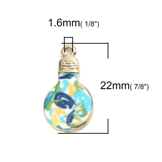 Picture of Zinc Based Alloy Charms Bulb Gold Plated Multicolor Flower Leaves Enamel 22mm x 12mm, 10 PCs