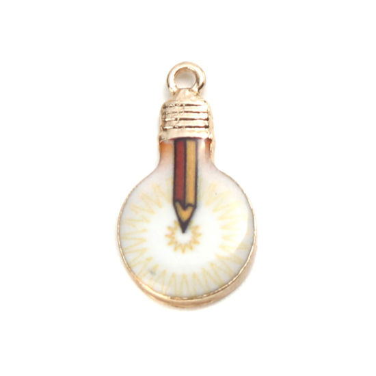 Picture of Zinc Based Alloy Charms Bulb Gold Plated Multicolor Pencil Enamel 22mm x 12mm, 10 PCs