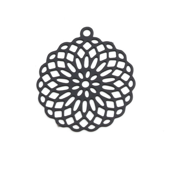 Bild von Messing Anhänger Schwarz Lebensblume Filigran Stempel Verzierung 3cm x 2.7cm, 10 Stück                                                                                                                                                                        