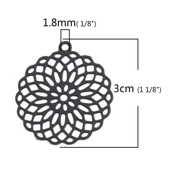 Bild von Messing Anhänger Schwarz Lebensblume Filigran Stempel Verzierung 3cm x 2.7cm, 10 Stück                                                                                                                                                                        