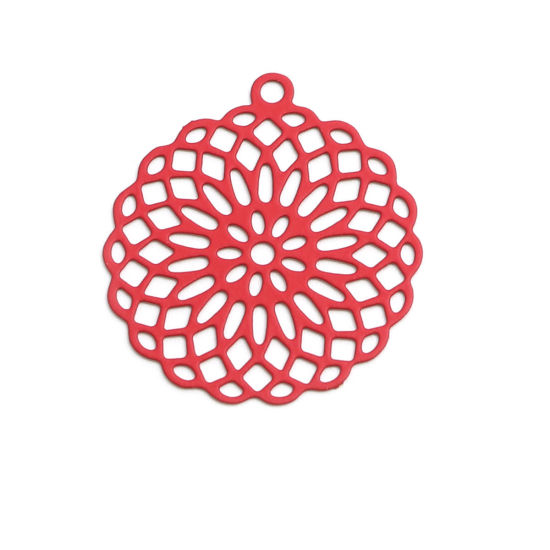 Picture of Brass Pendants Red Flower Of Life Filigree Stamping 3cm x 2.7cm, 10 PCs                                                                                                                                                                                       