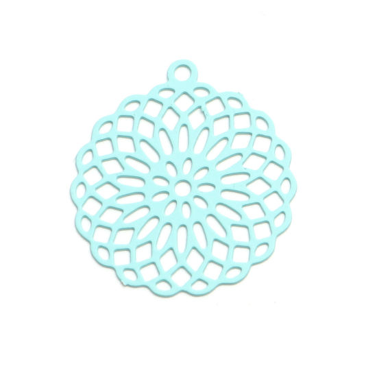 Bild von Messing Anhänger Mintgrün Lebensblume Filigran Stempel Verzierung 3cm x 2.7cm, 10 Stück                                                                                                                                                                       